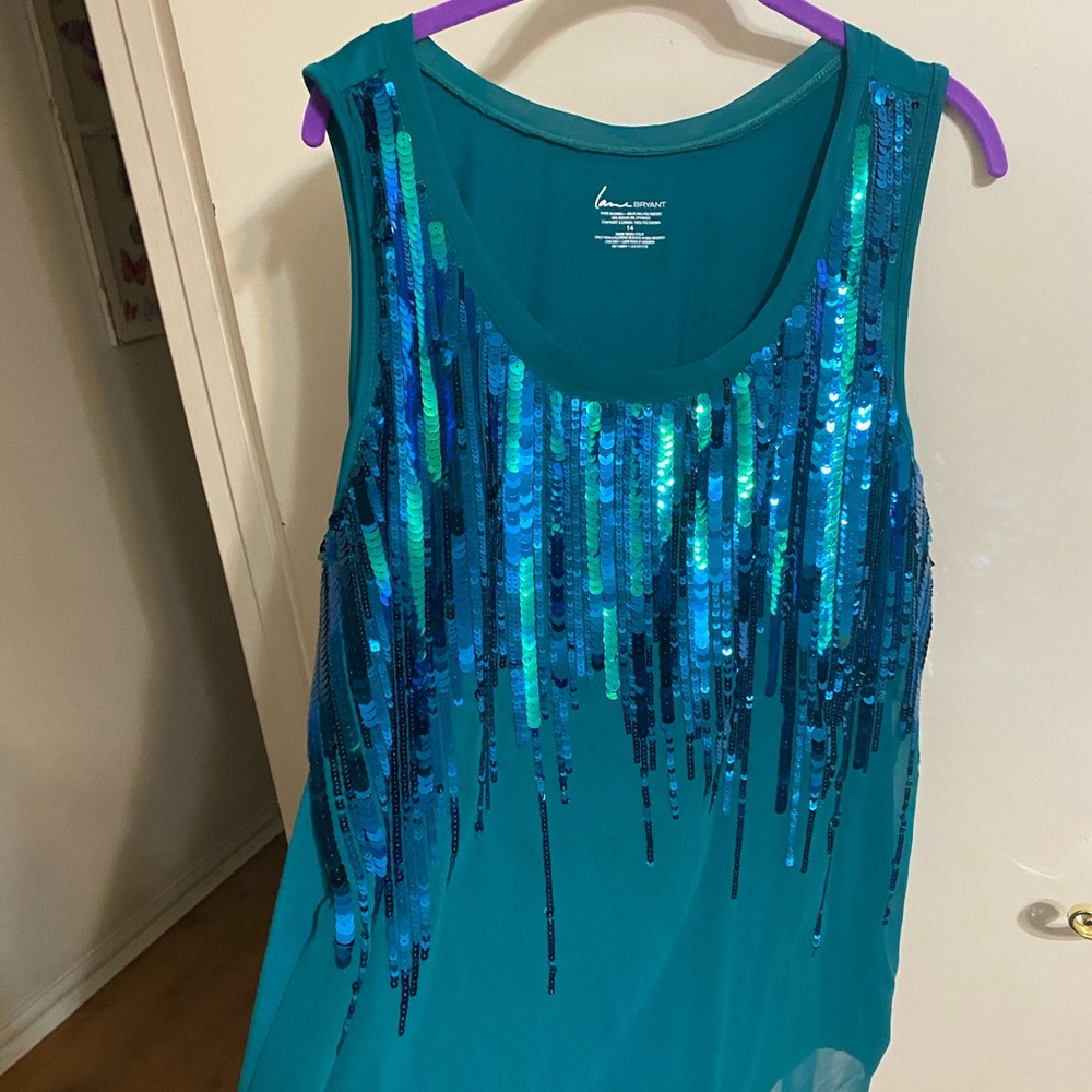 14 Lane Bryant Sequin teal sleeveless shirt New with Tags